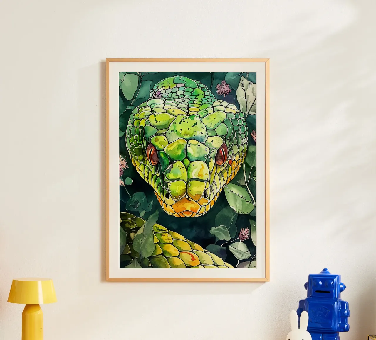 Serpente verde poster con telaio in plastica da Justyna Jaszke JBJart