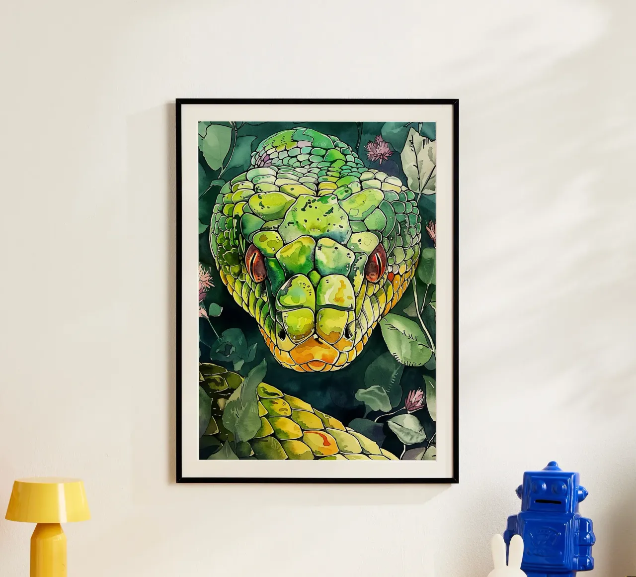 Serpente verde poster con telaio in plastica da Justyna Jaszke JBJart
