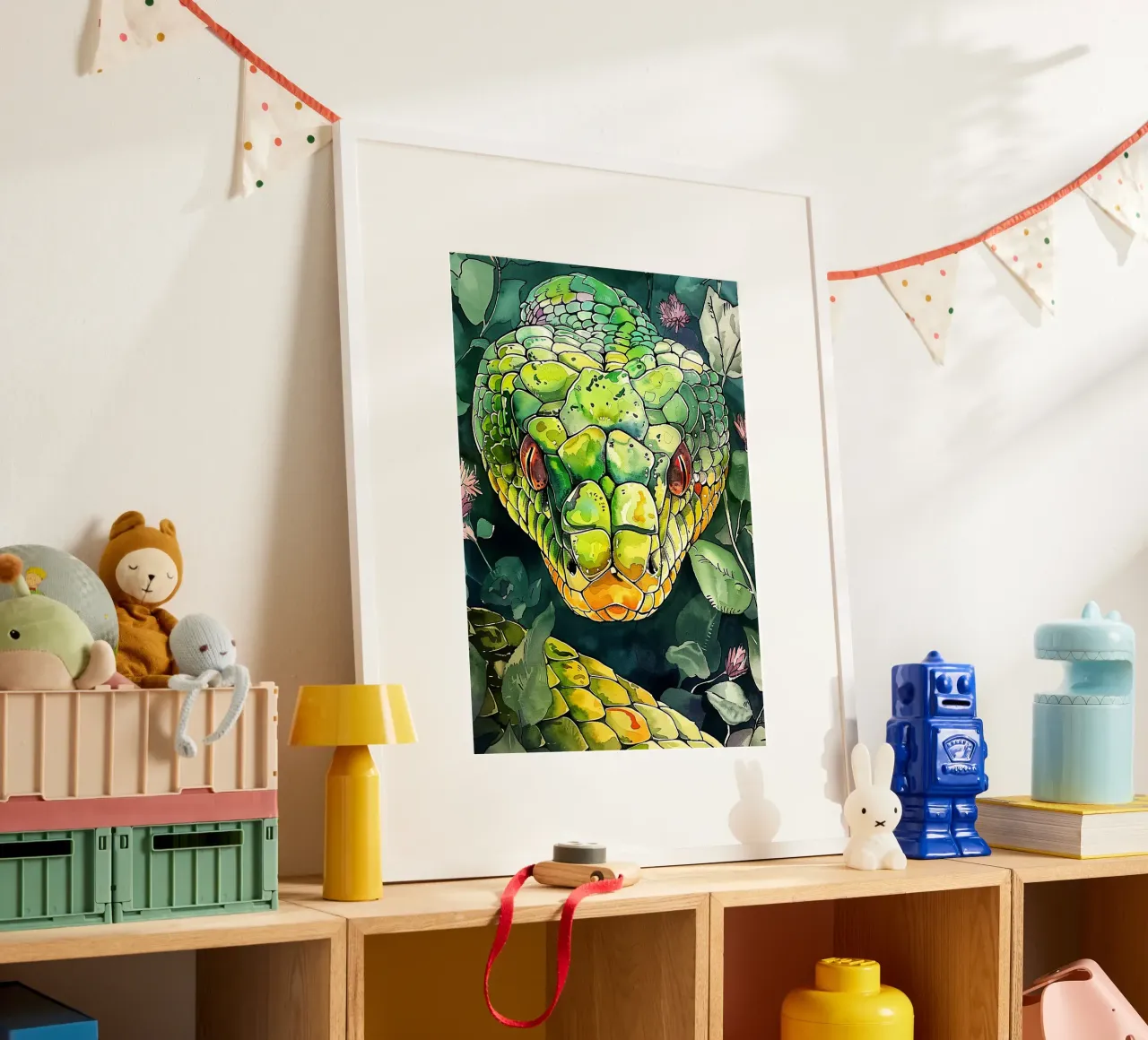Serpente verde poster con telaio in plastica da Justyna Jaszke JBJart