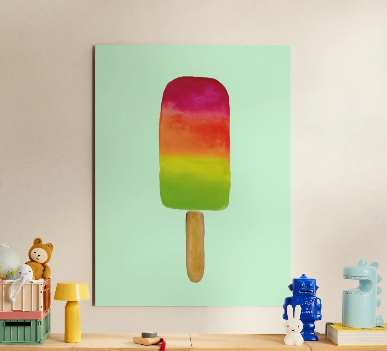 Rainbow Popsicle - Regenbogenfarben - buntes Eis am Stil forex plate by Petra Lang