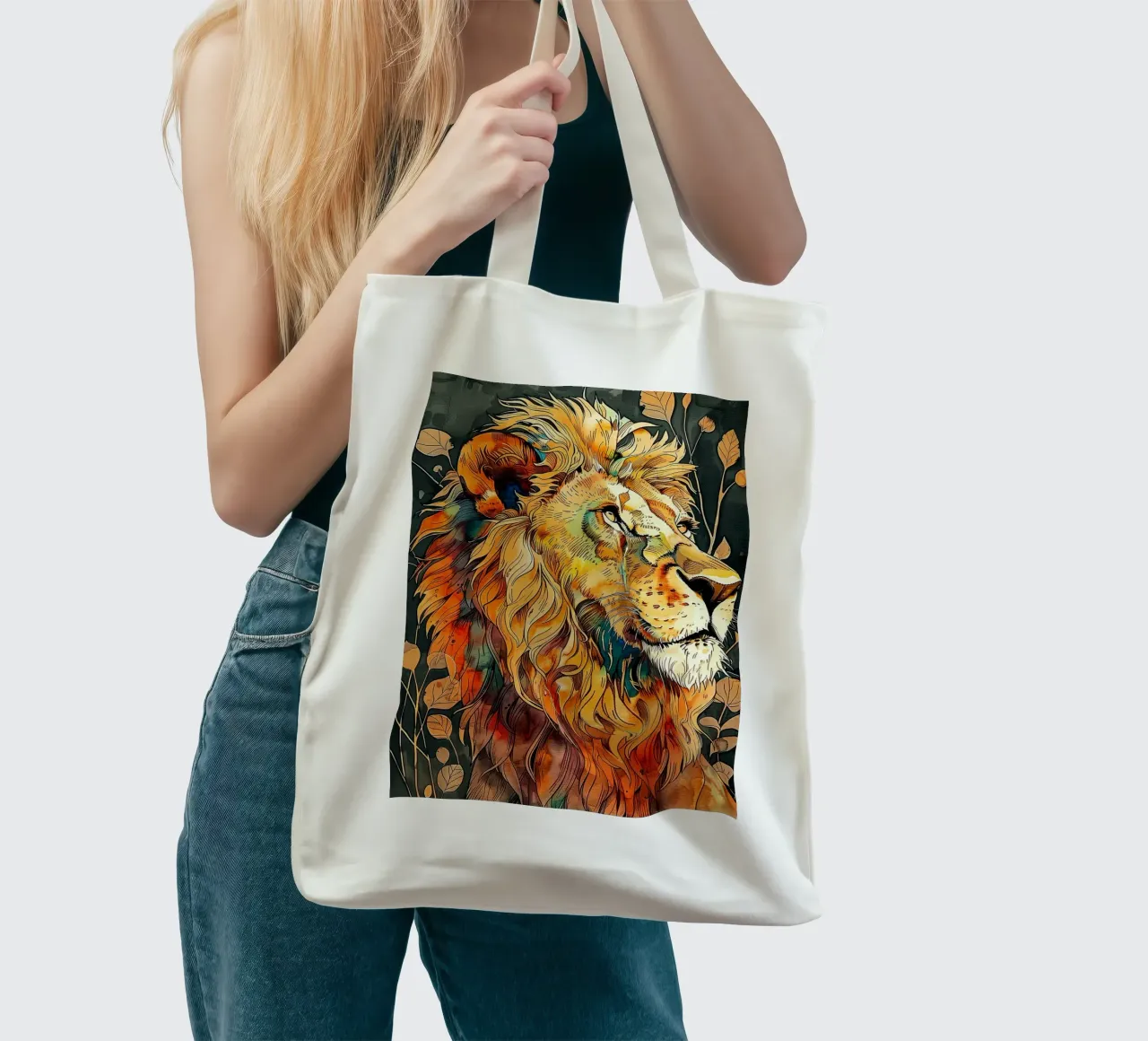 Lion art tote bag by Justyna Jaszke JBJart