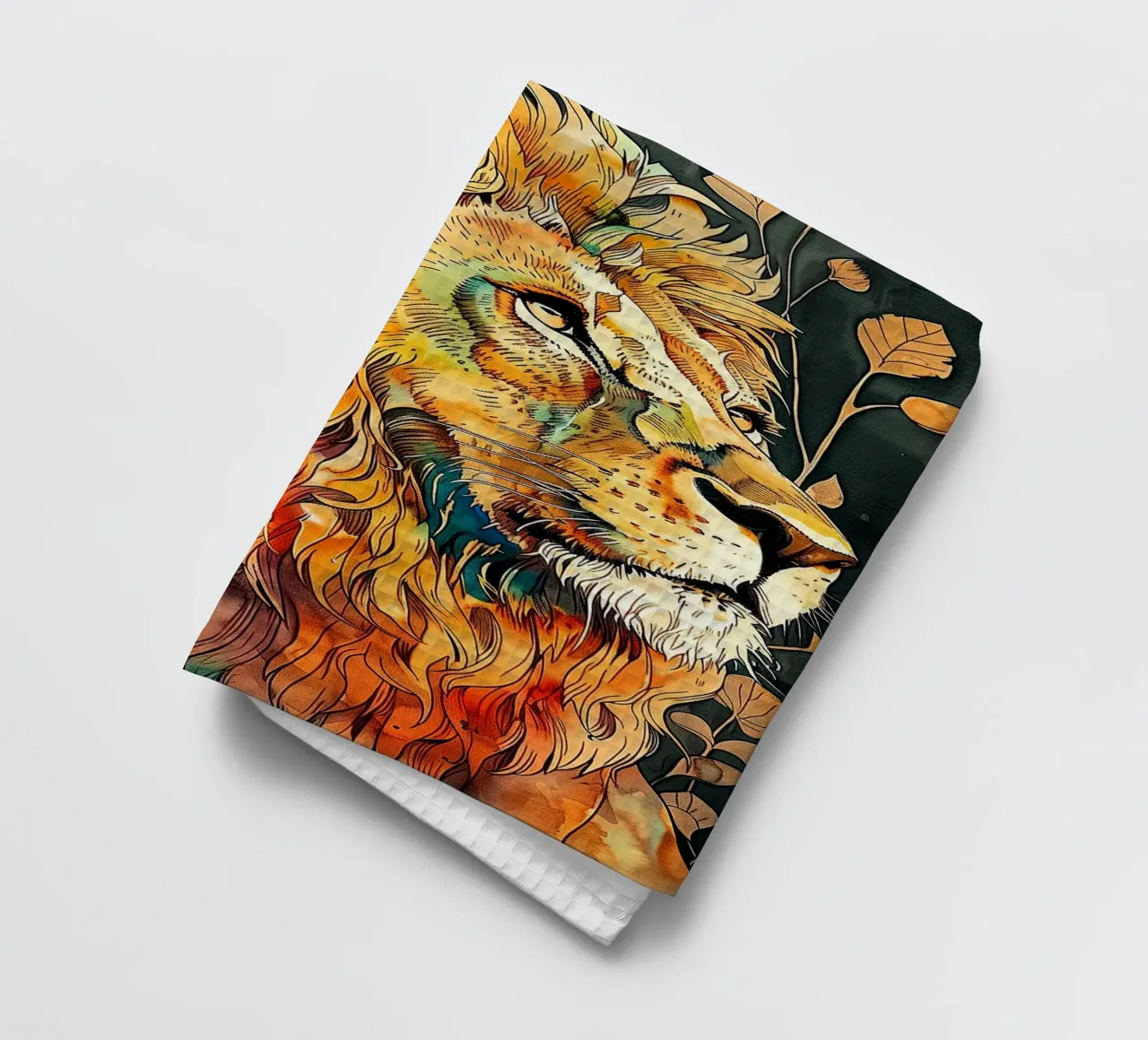Lion art tea towel by Justyna Jaszke JBJart