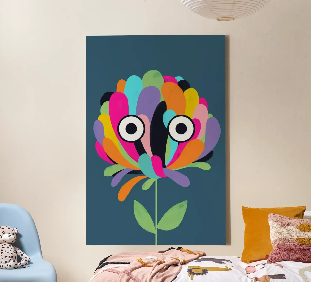 Curious Colorful Flower tela con Cornice a cassetta da Doozal