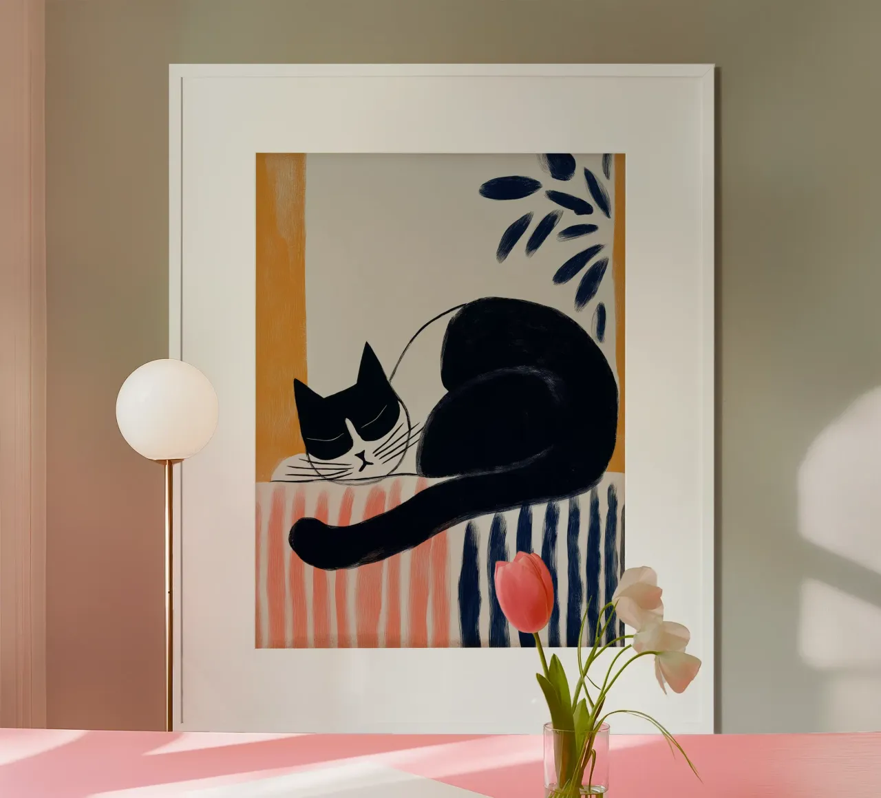 Gatto che dorme poster con telaio in plastica da Imagine