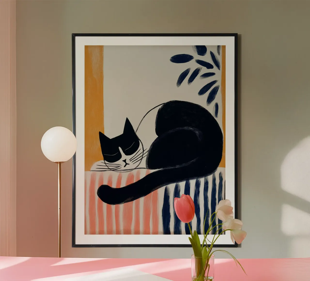 Gatto che dorme poster con telaio in plastica da Imagine