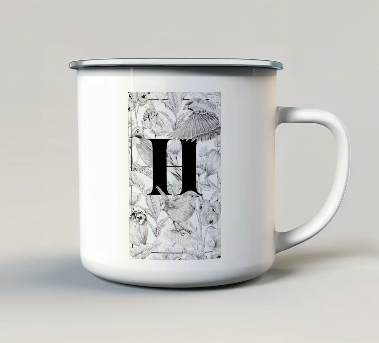 Floral Alphabet H tazza in smalto da Faunesque