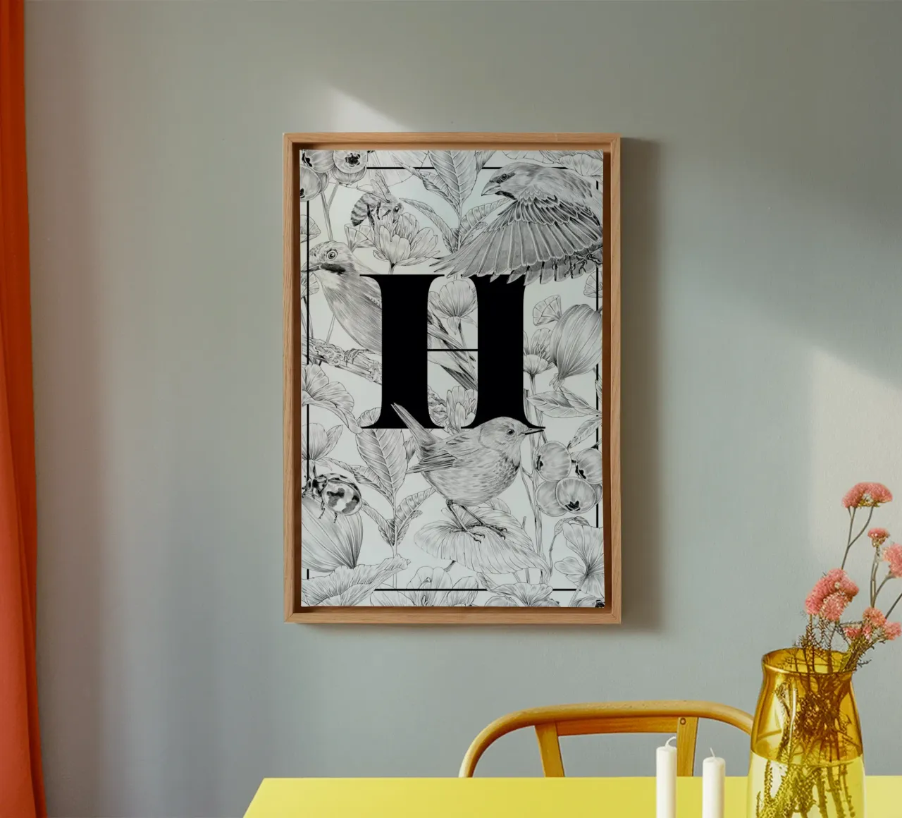 Floral Alphabet H tela con Cornice a cassetta da Faunesque