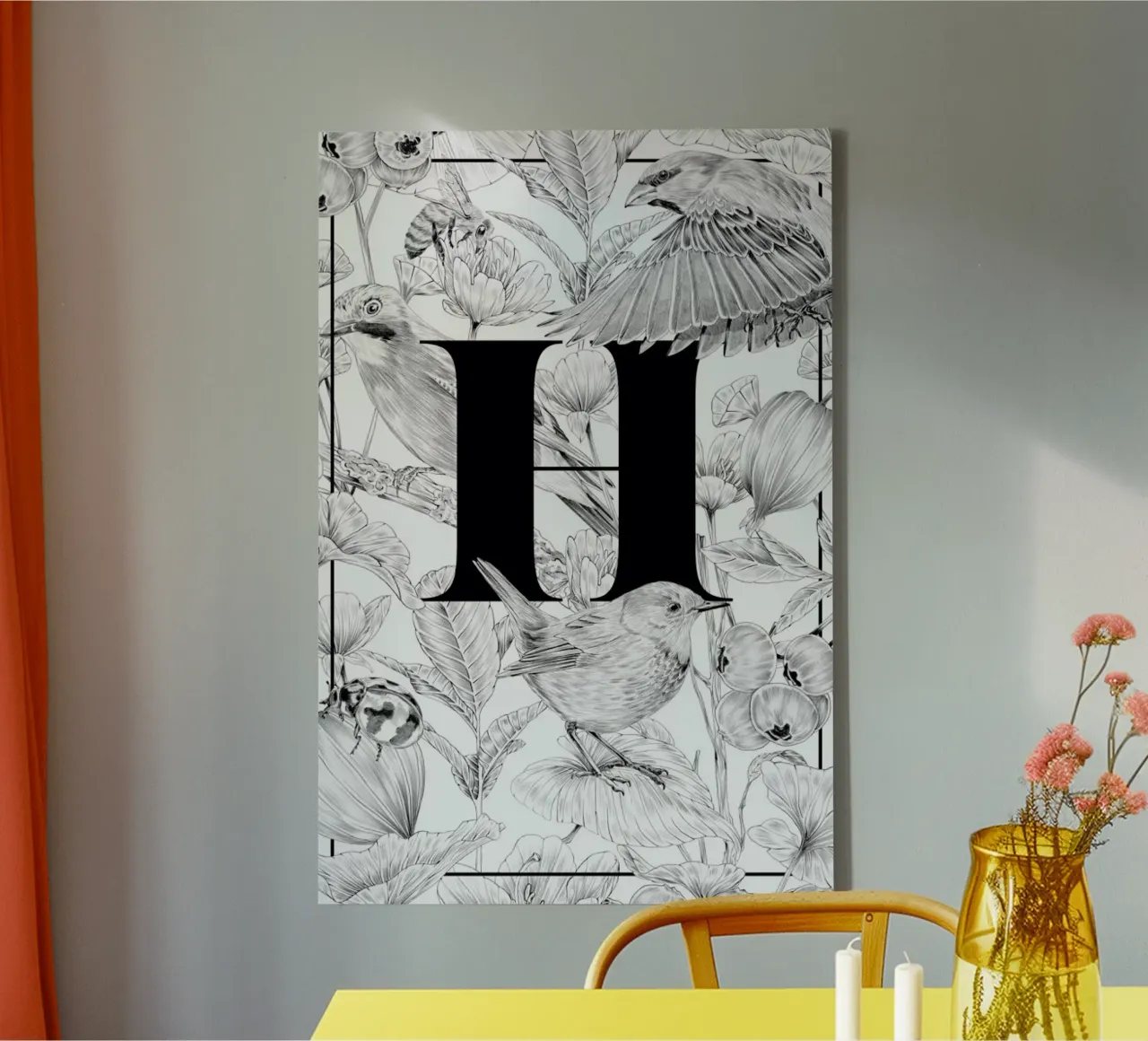Floral Alphabet H tela con Cornice a cassetta da Faunesque