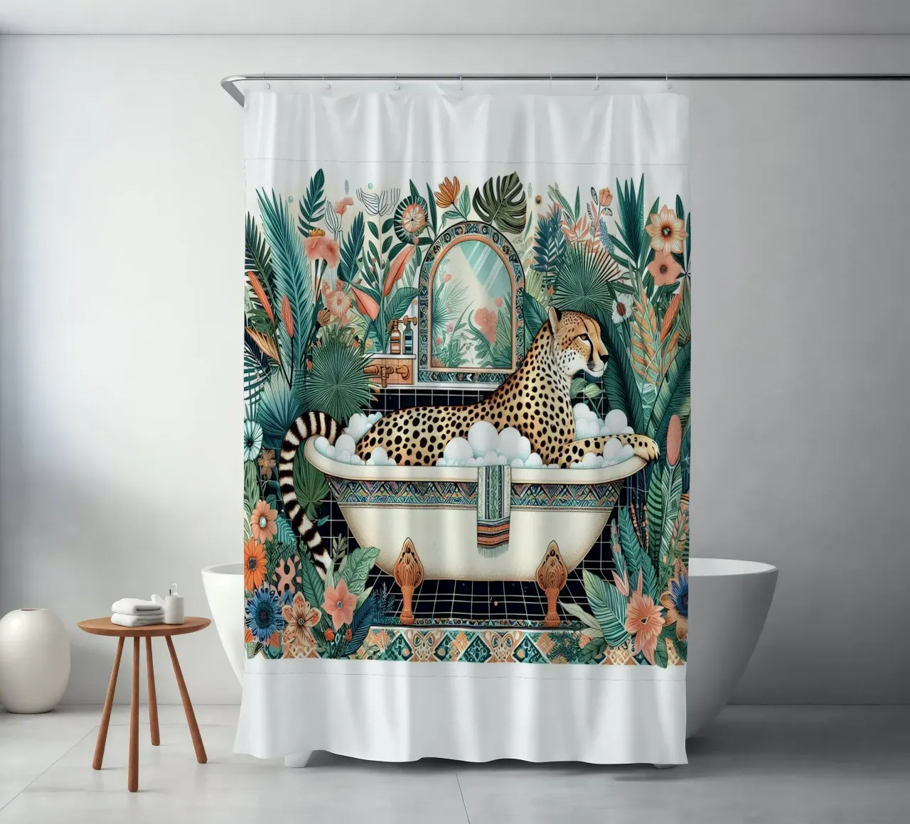Cheetah in the bathtub shower curtain by Digital Naive