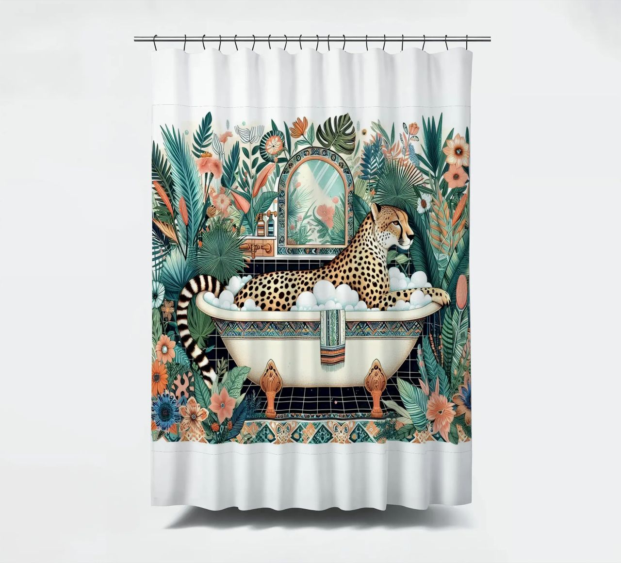 Cheetah in the bathtub shower curtain by Digital Naive