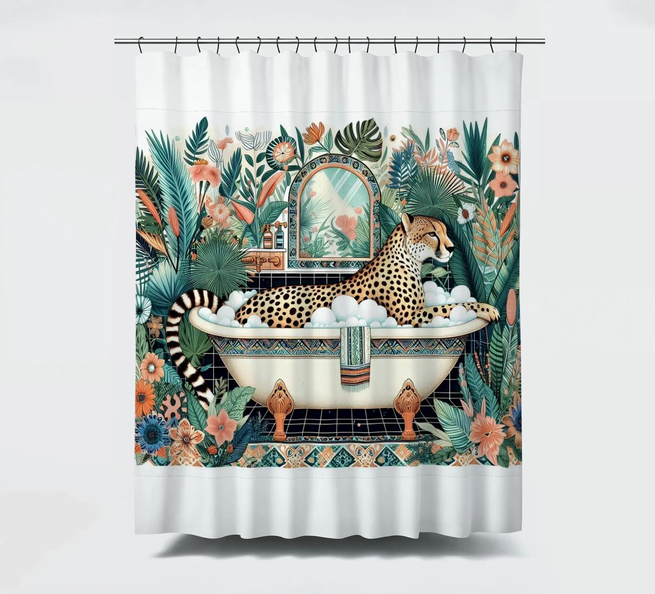 Cheetah in the bathtub shower curtain by Digital Naive