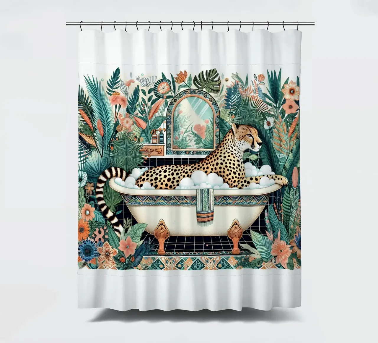 Cheetah in the bathtub shower curtain by Digital Naive