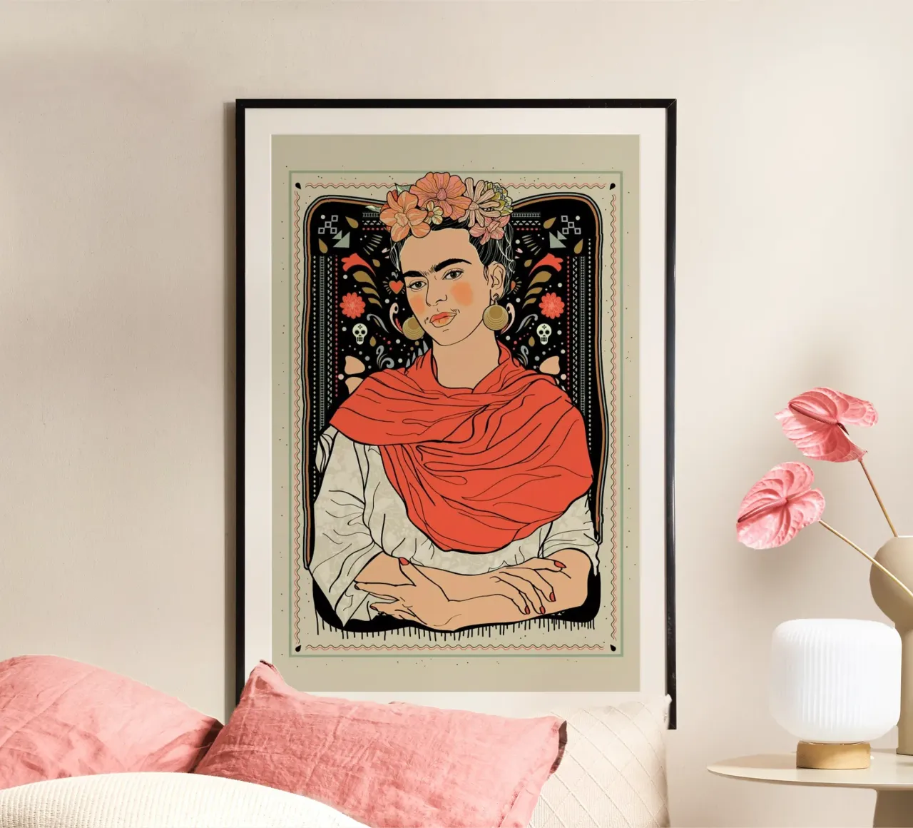 Frida Floral poster con telaio in plastica da Nettsch