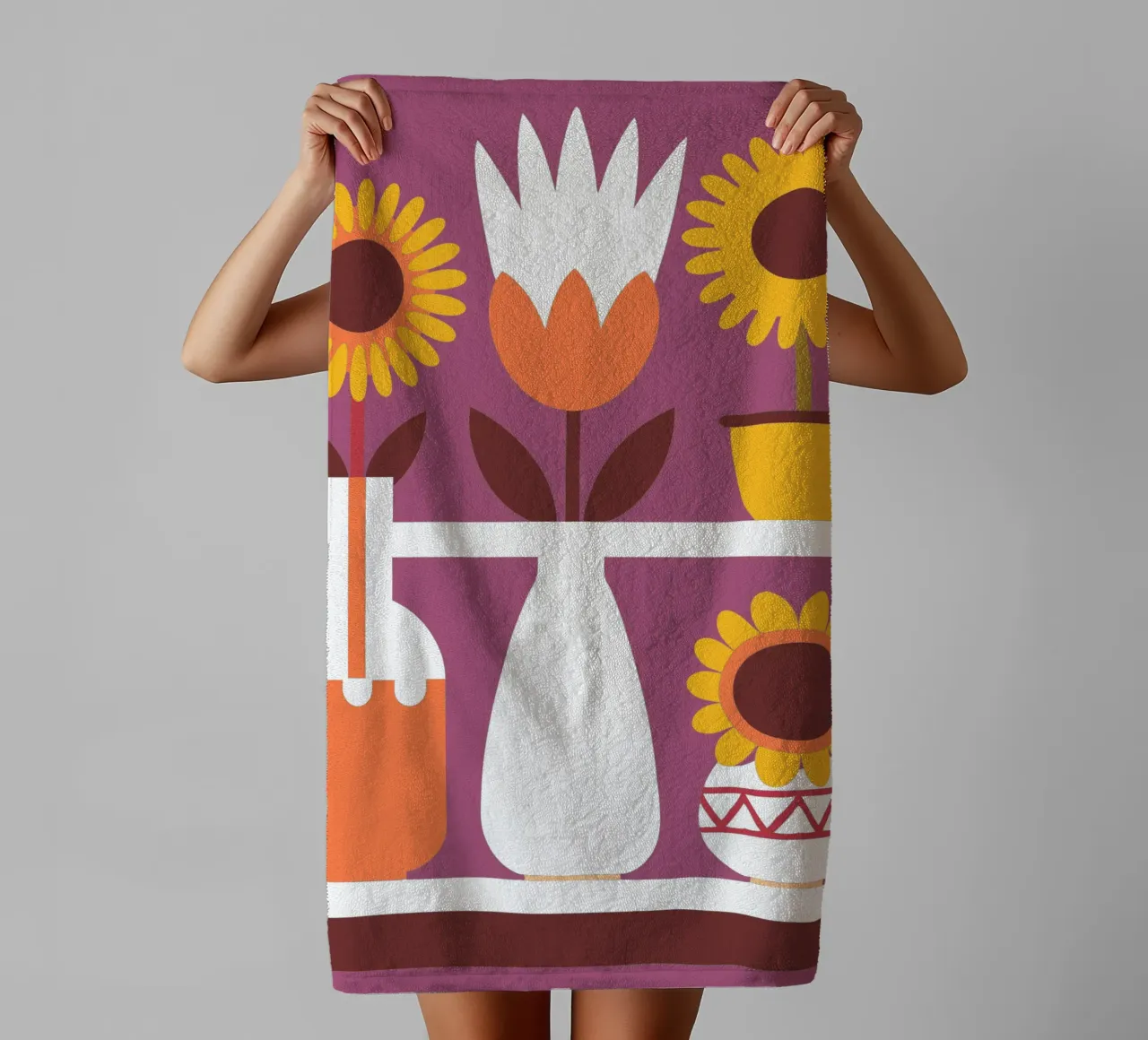 Three Flower Vases towel by FLOWER PLACE SHOP