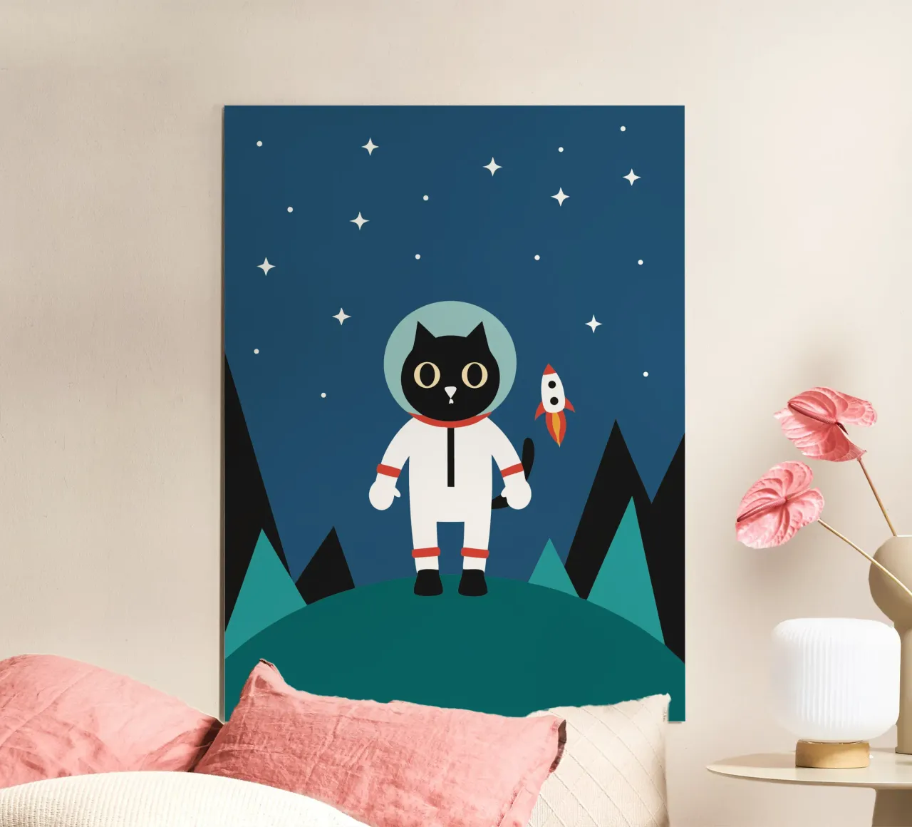 Gatto astronauta poster con telaio in alluminio da LOOK DIFFERENT