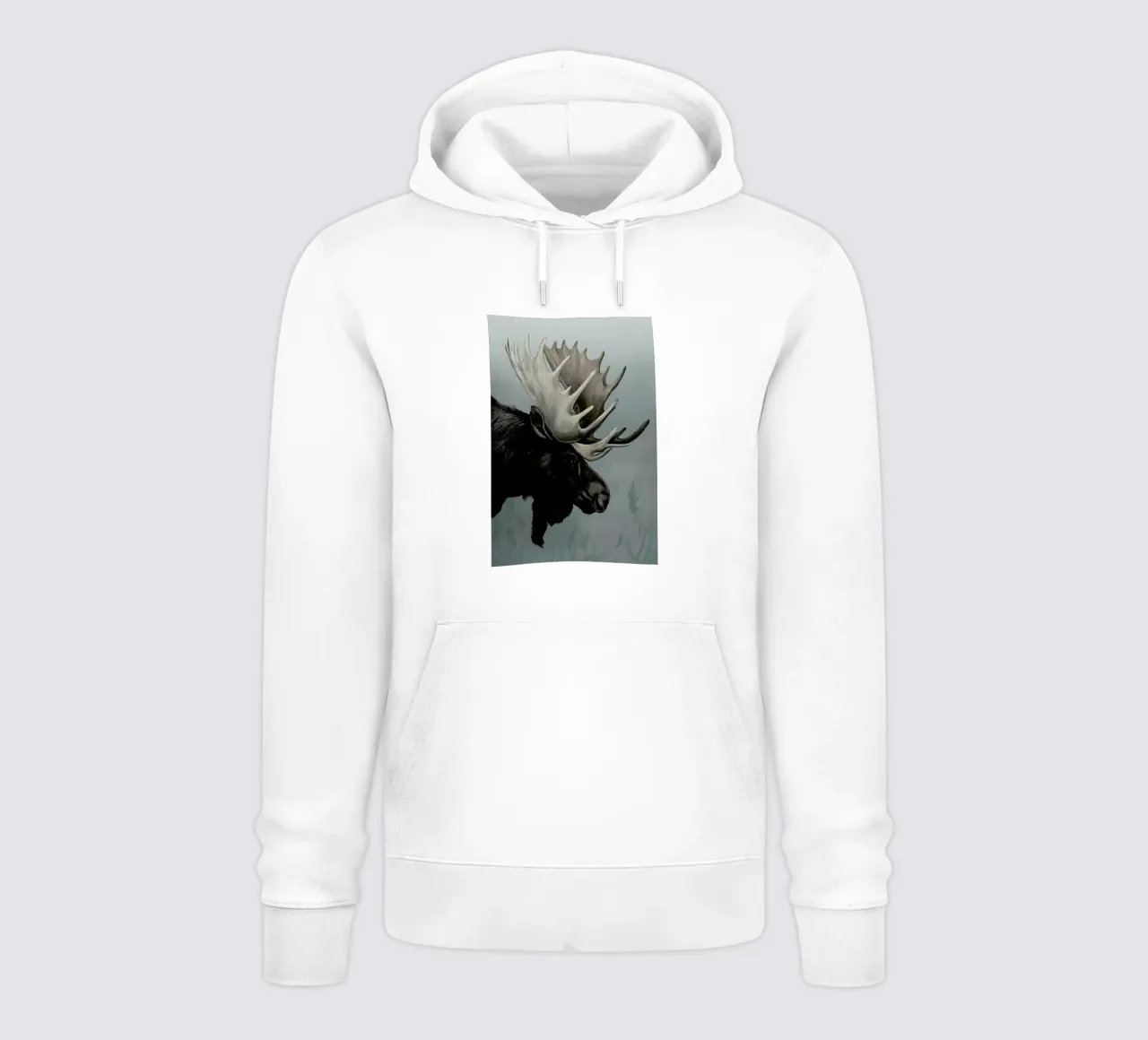 Misty Morning Moose felpa con cappuccio da Laura Graves