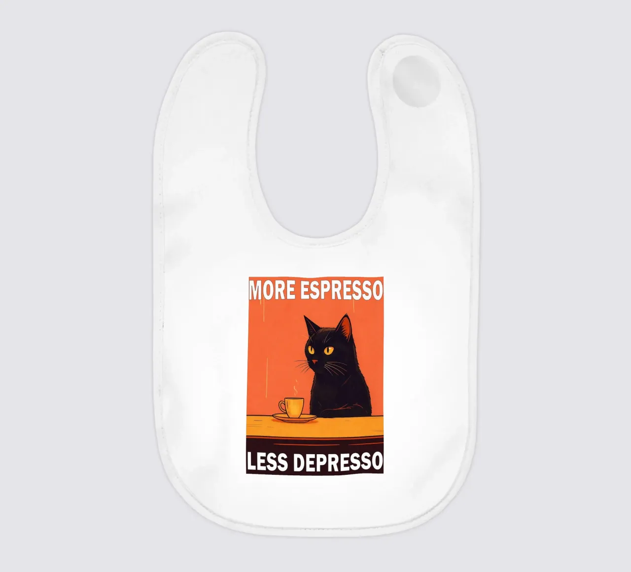 Más Espresso Menos Depresso Gato divertido babero de Nayara
