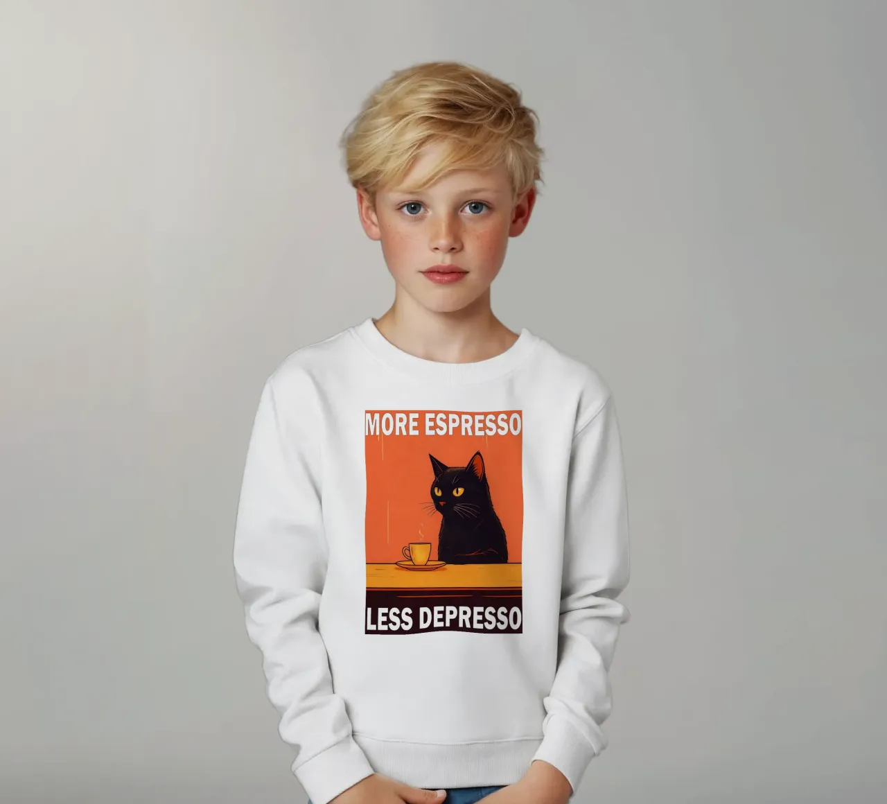 More Espresso Less Depresso Funny Cat felpa bambino da Nayara
