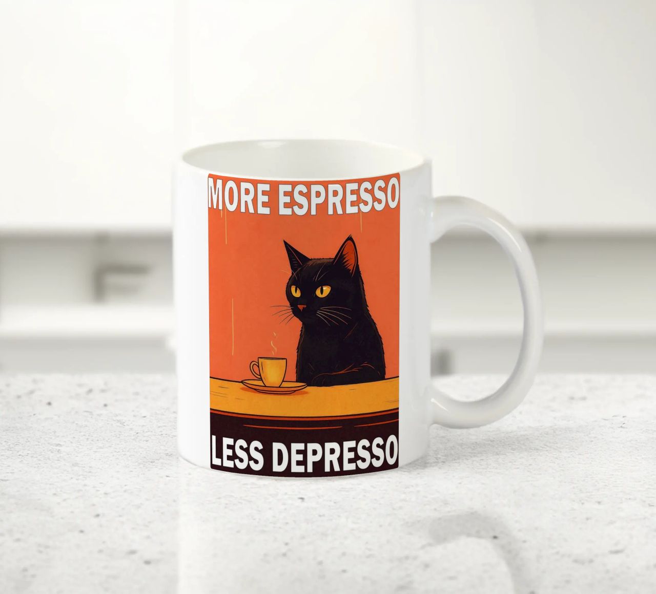 More Espresso Less Depresso Funny Cat tazza in ceramica da Nayara
