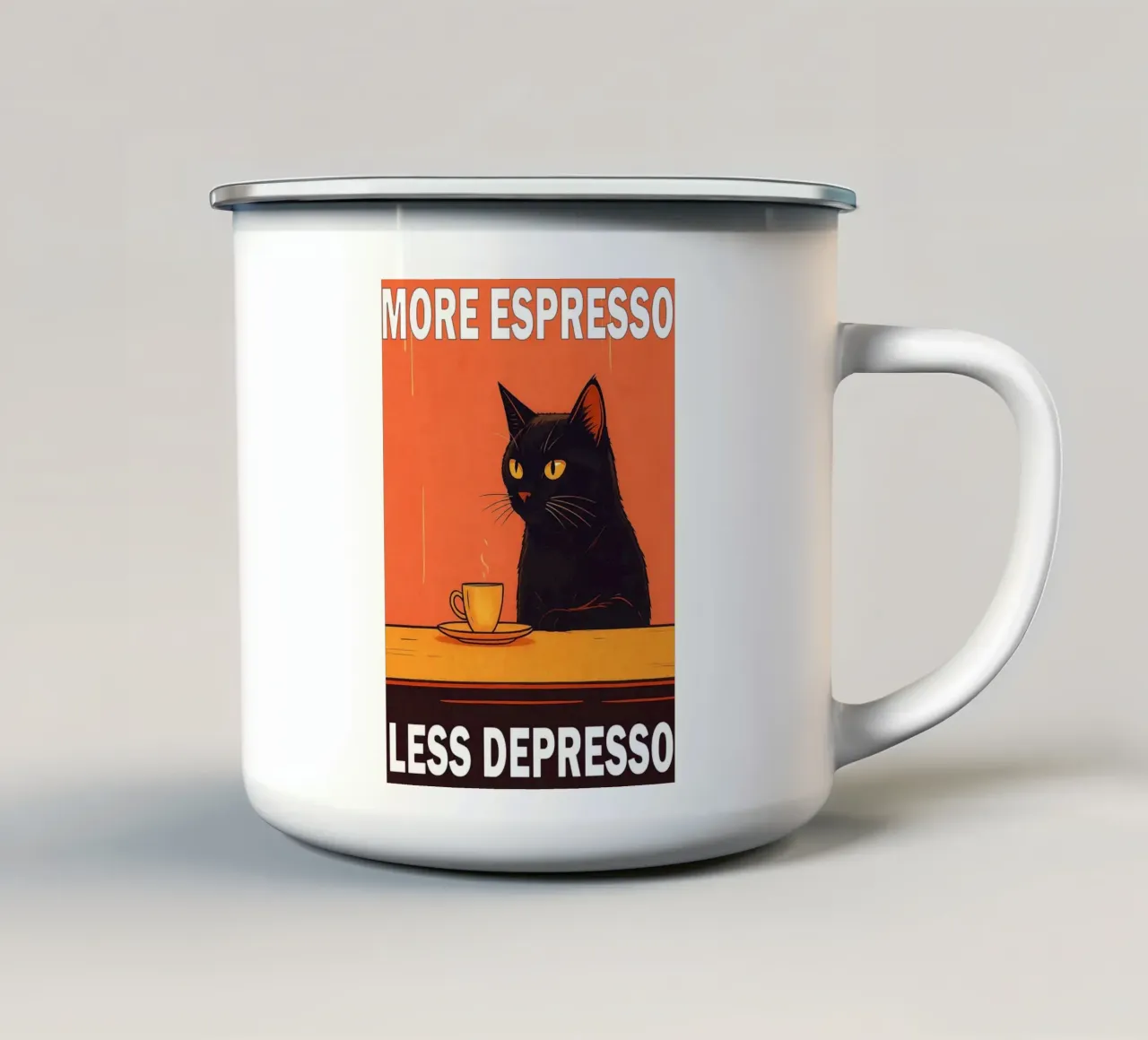 Mehr Espresso weniger Depresso Lustige Katze Emaille Tasse von Nayara
