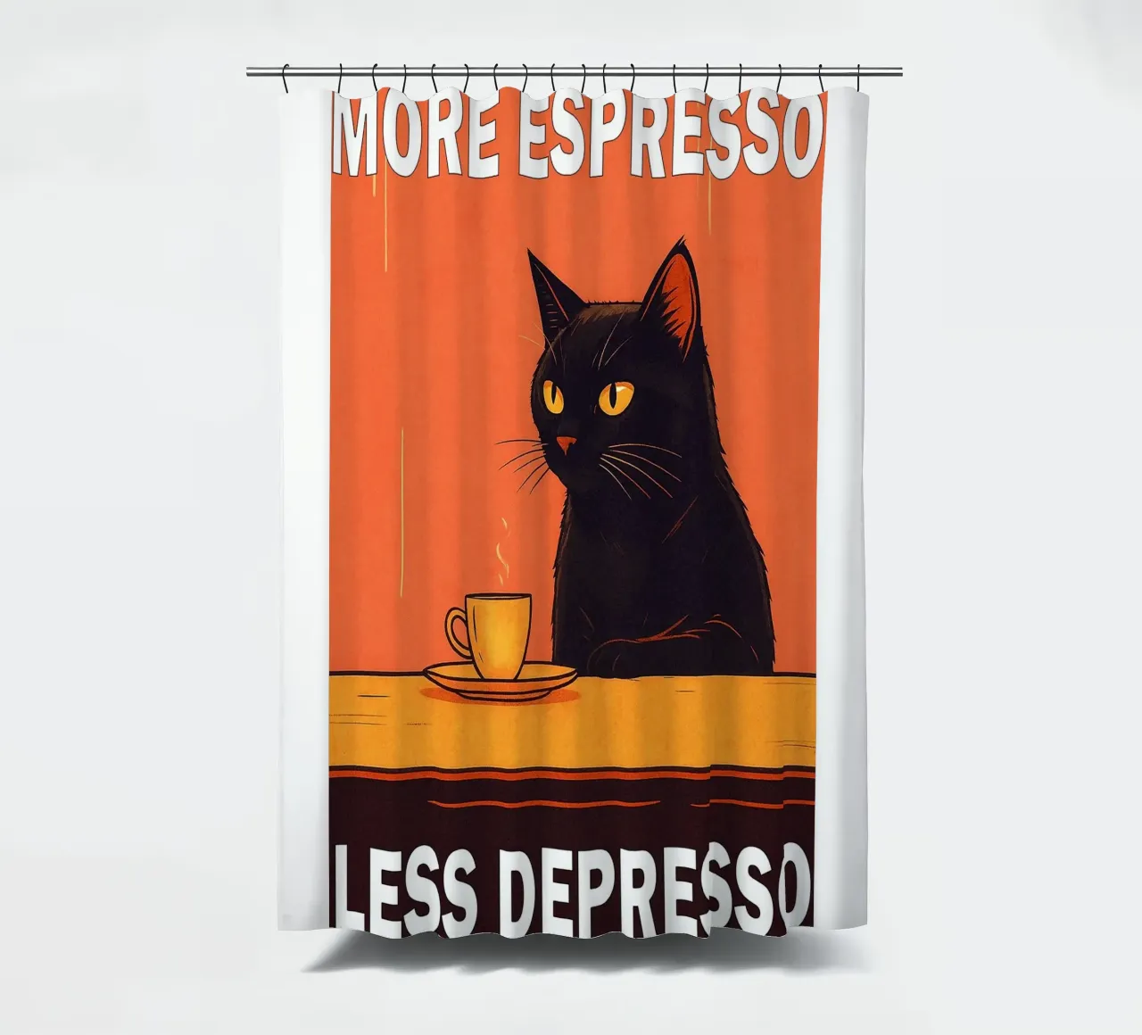 More Espresso Less Depresso Funny Cat tenda da doccia da Nayara