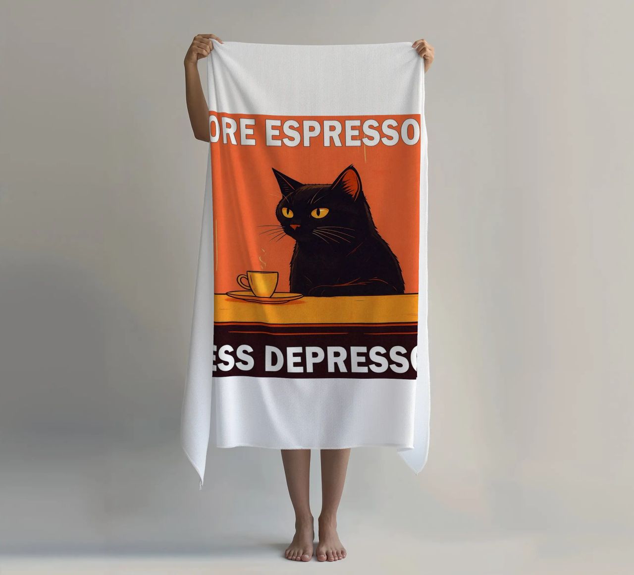 More Espresso Less Depresso Funny Cat telo mare da Nayara