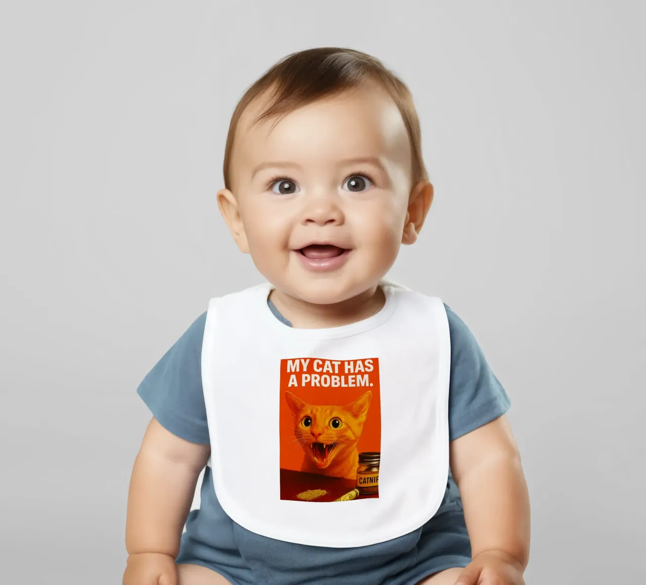 My Cat Has a Problem Funny Humorous baby bib by Nayara