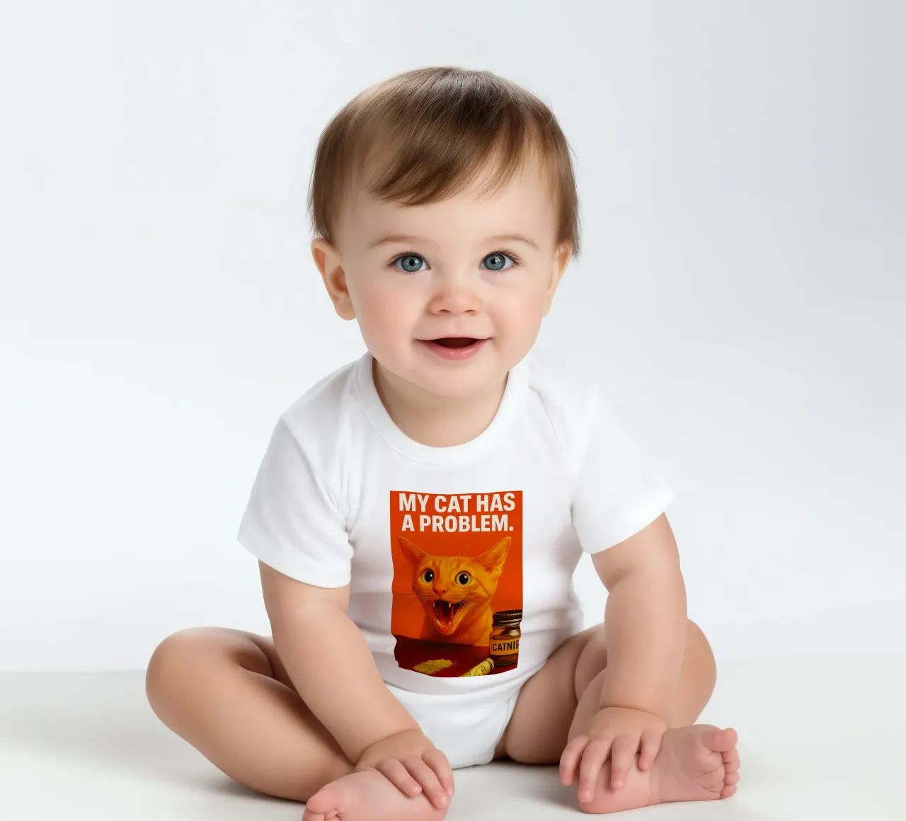 My Cat Has a Problem Funny Humorous short-sleeve baby romper by Nayara