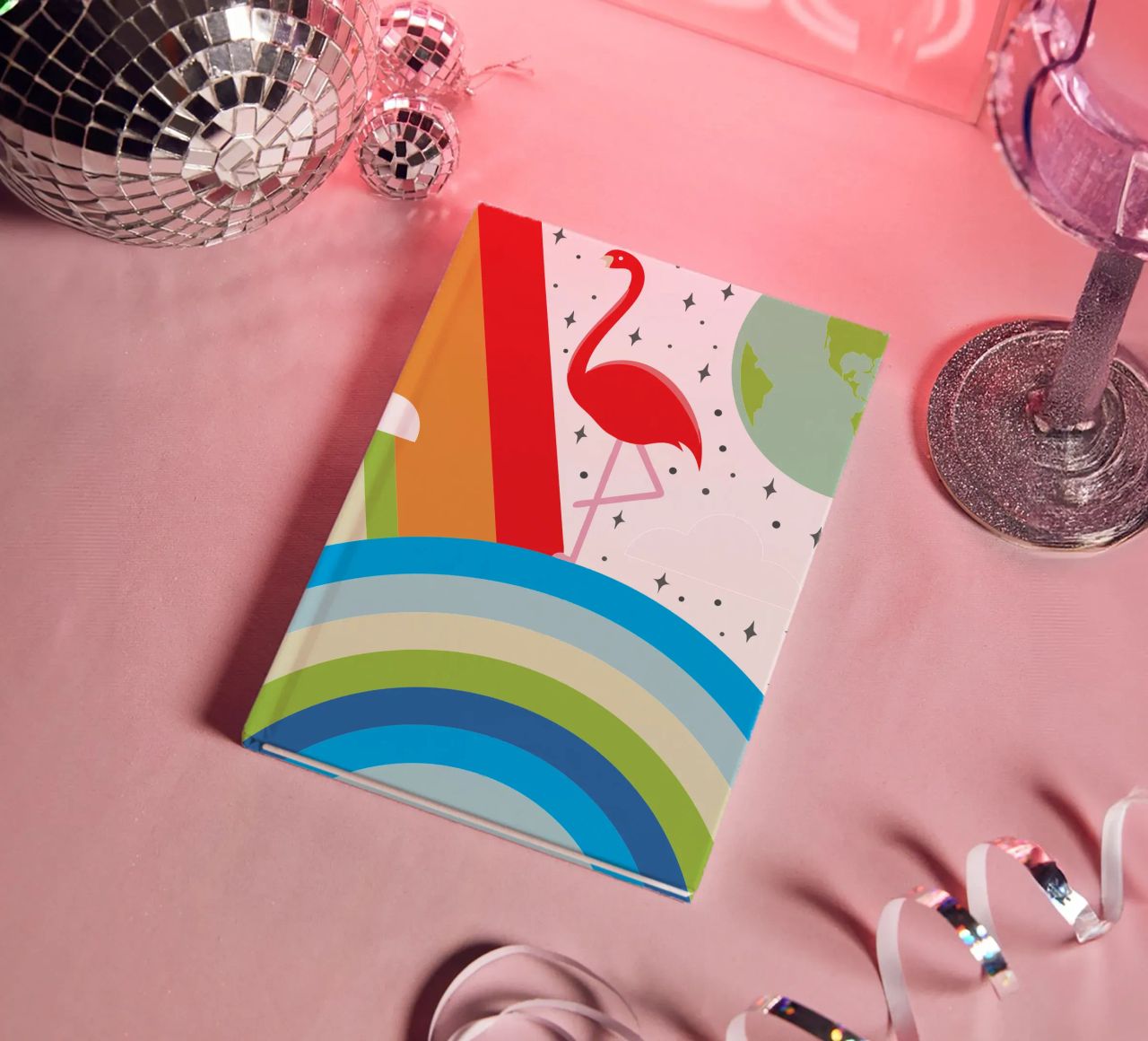 Flamingo Bird and Rainbow notebook by LOOK DIFFERENT