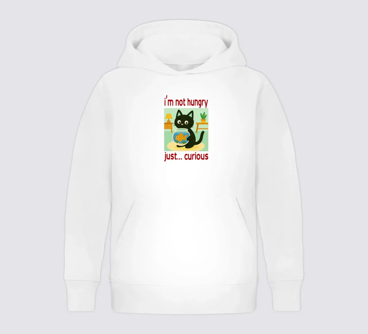 im not hungry just curios funny cat kids hoodie by Nayara