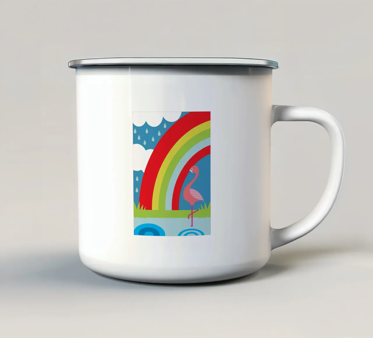 Uccello fenicottero e arcobaleno tazza in smalto da LOOK DIFFERENT