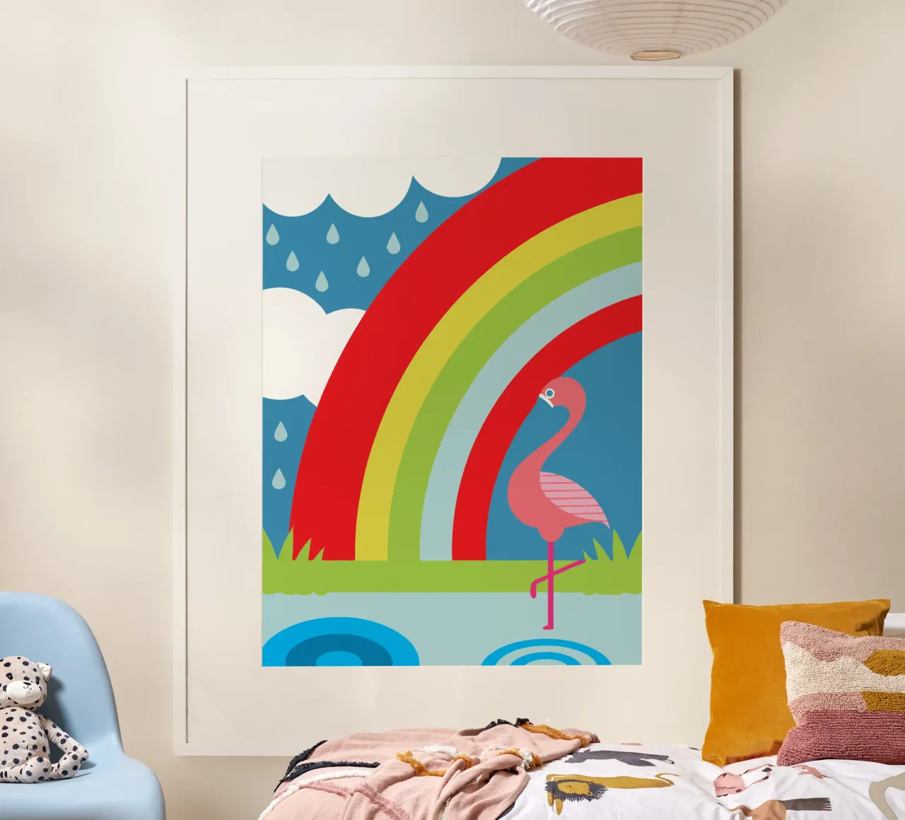 Uccello fenicottero e arcobaleno poster con telaio in alluminio da LOOK DIFFERENT