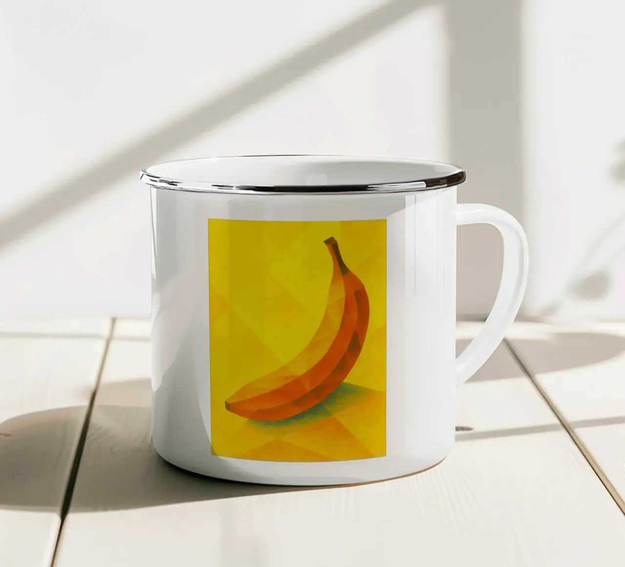 banaan abstracte verbeelding full color emaille mok van ameera