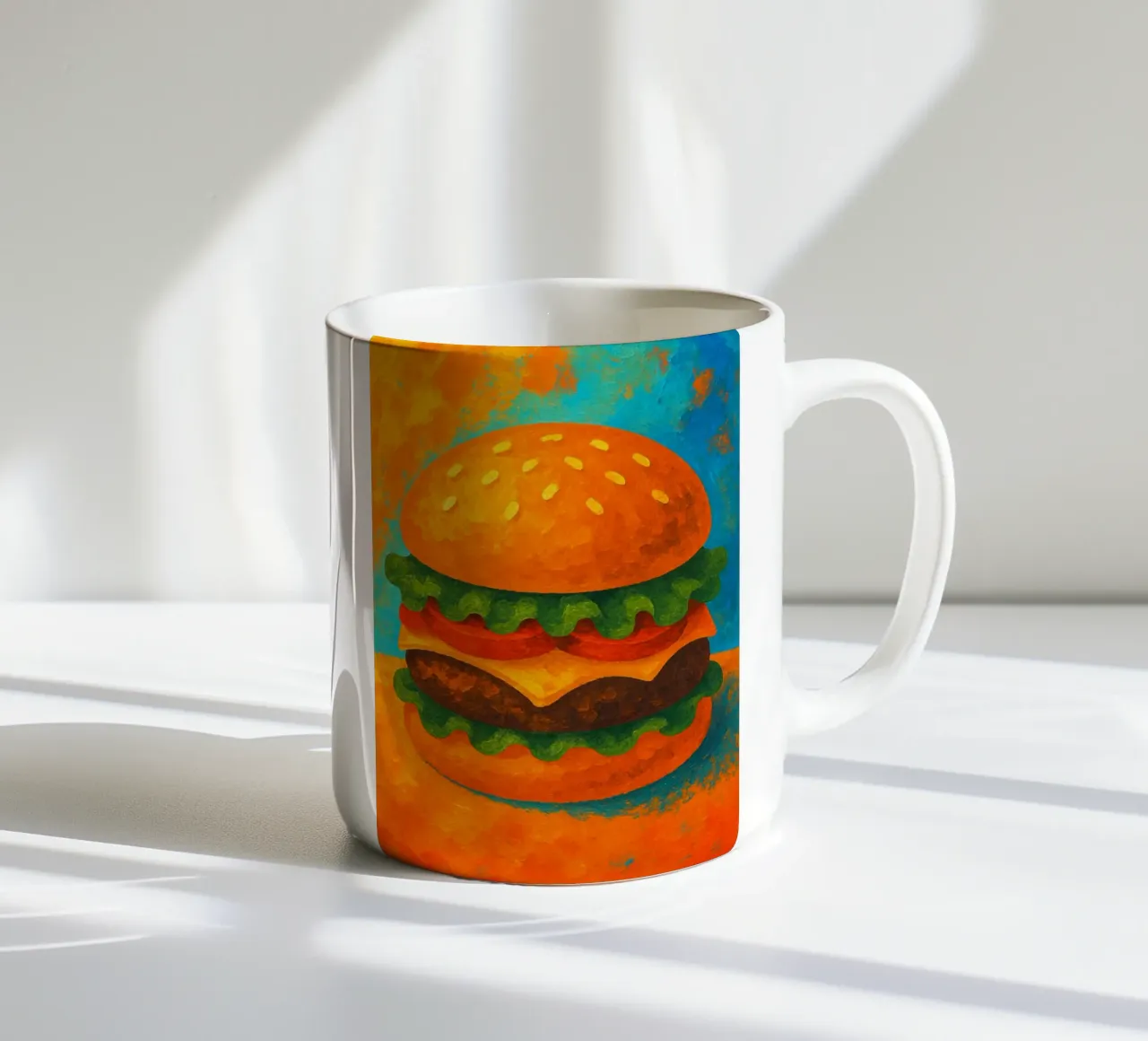 burger abstract imagination full color ceramic mug by ameera