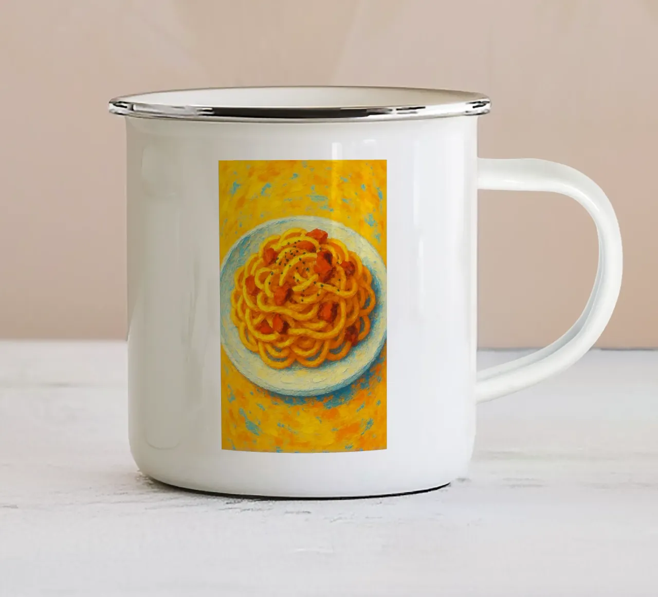 carbonara abstracte verbeelding full color emaille mok van ameera