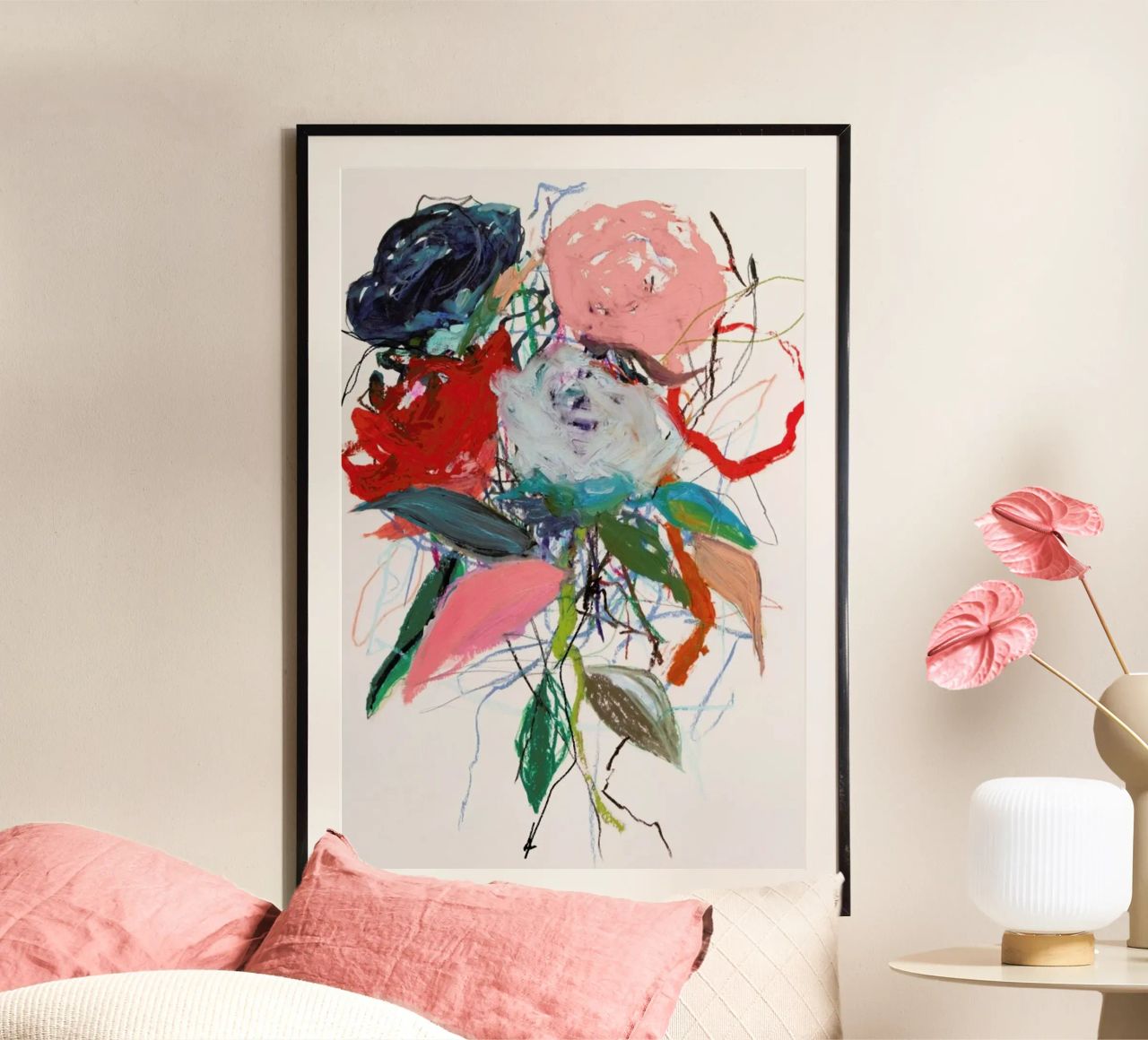 Rosenotes No 3 Poster mit Holzrahmen von Leigh Viner