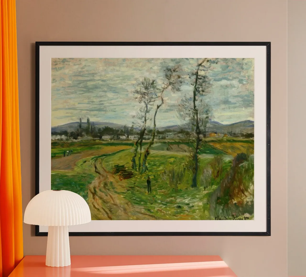 Claude Monet A Field At Gennevilliers poster with wooden frame by clay bobby