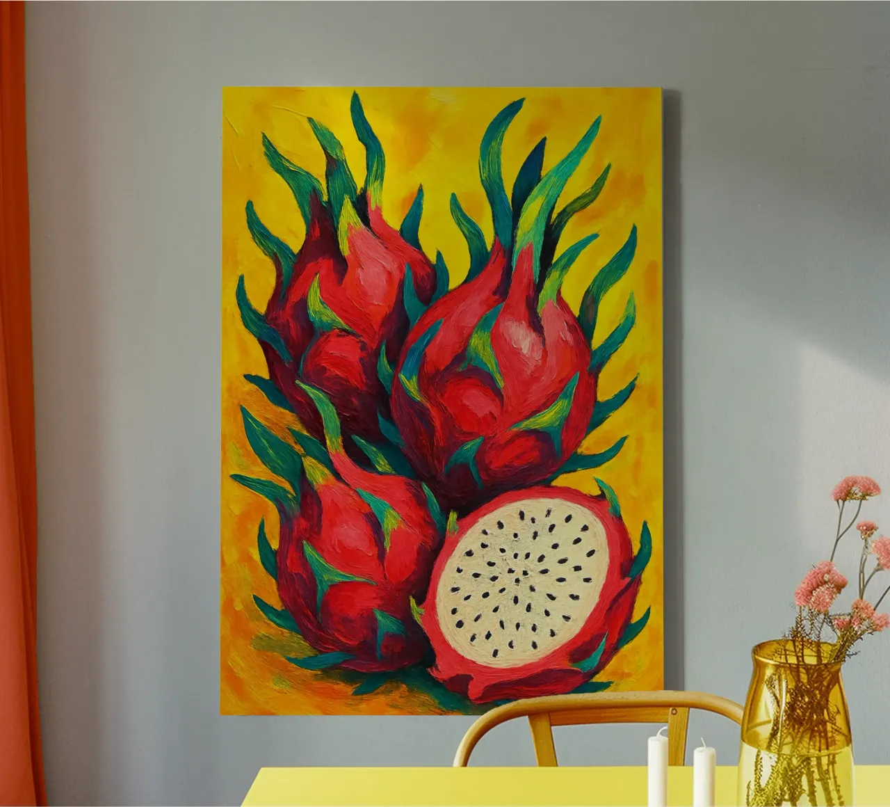 drakenvrucht abstracte verbeelding full color canvas met Baklijst van ameera