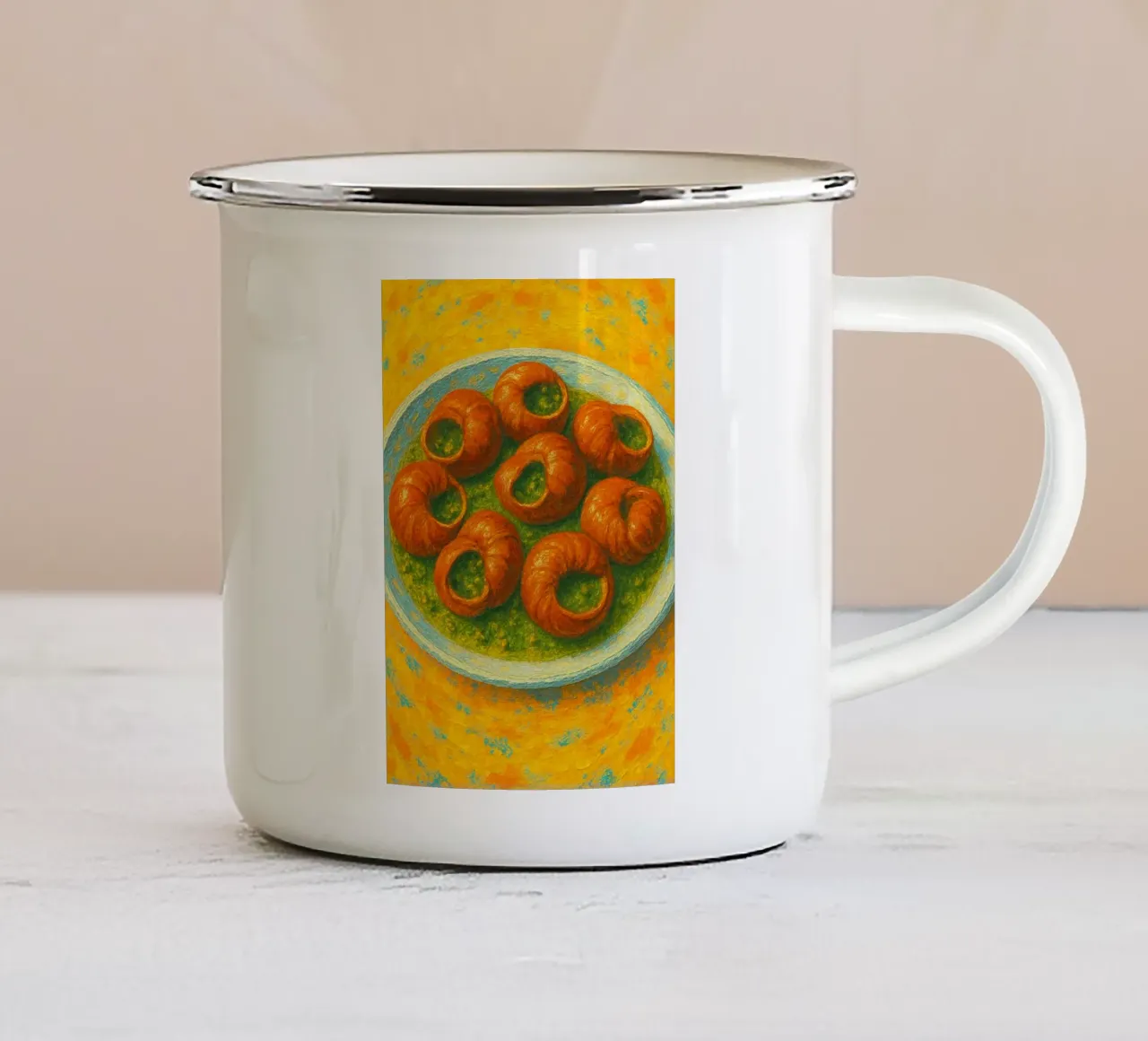 escargot abstracte verbeelding full color emaille mok van ameera