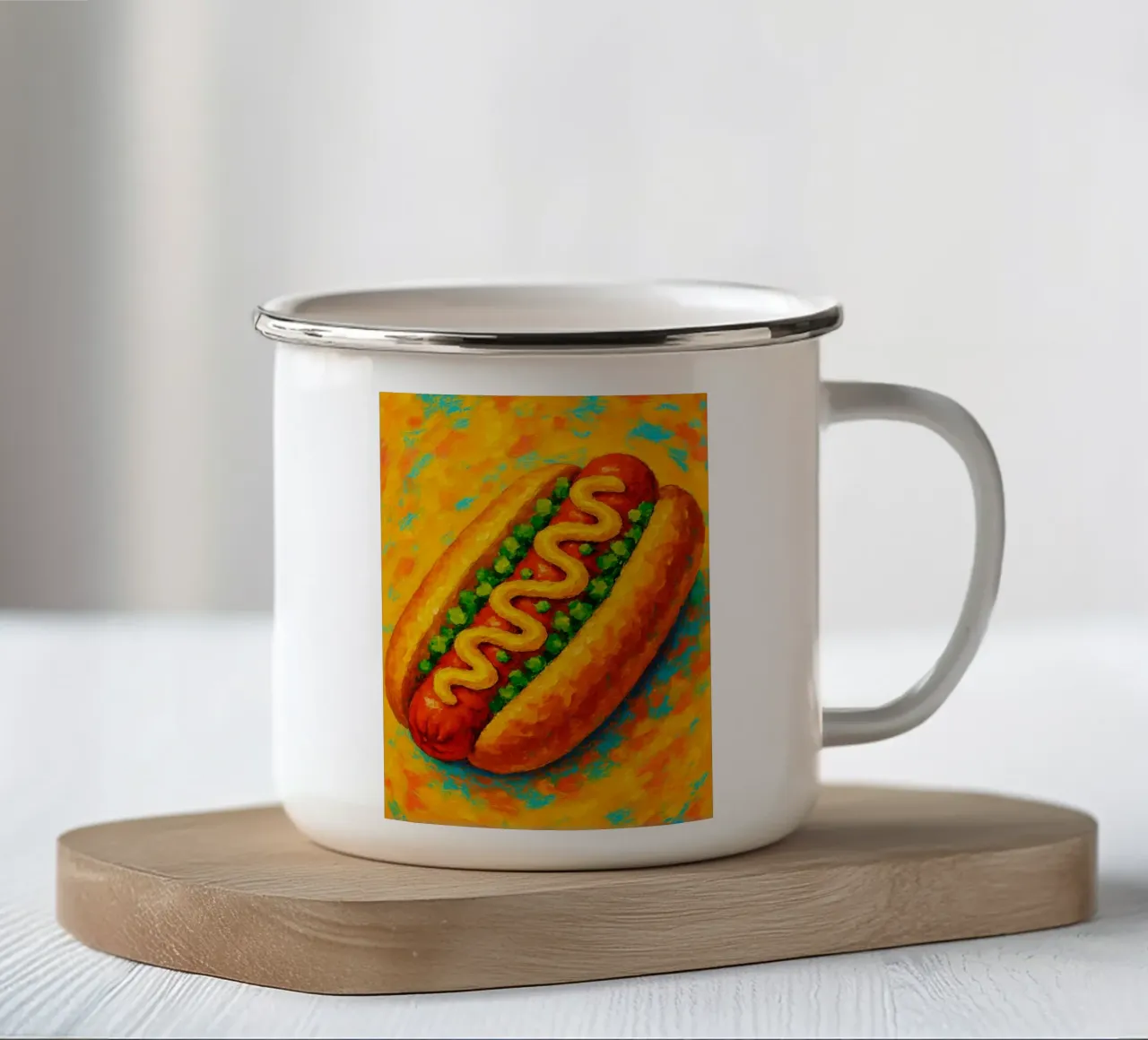 hotdog abstracte verbeelding full color emaille mok van ameera