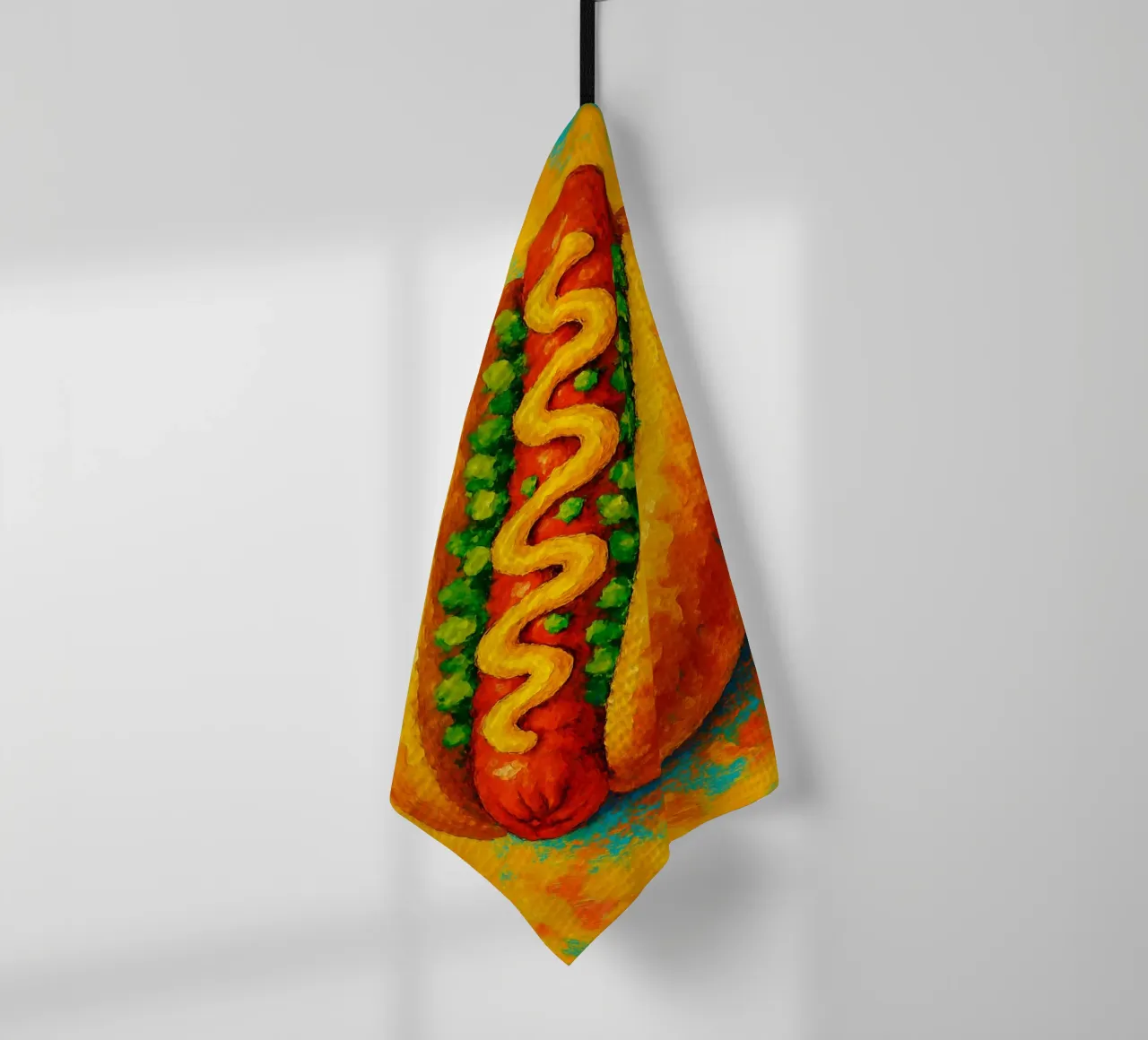 hotdog imaginación abstracta a todo color paño de cocina de ameera
