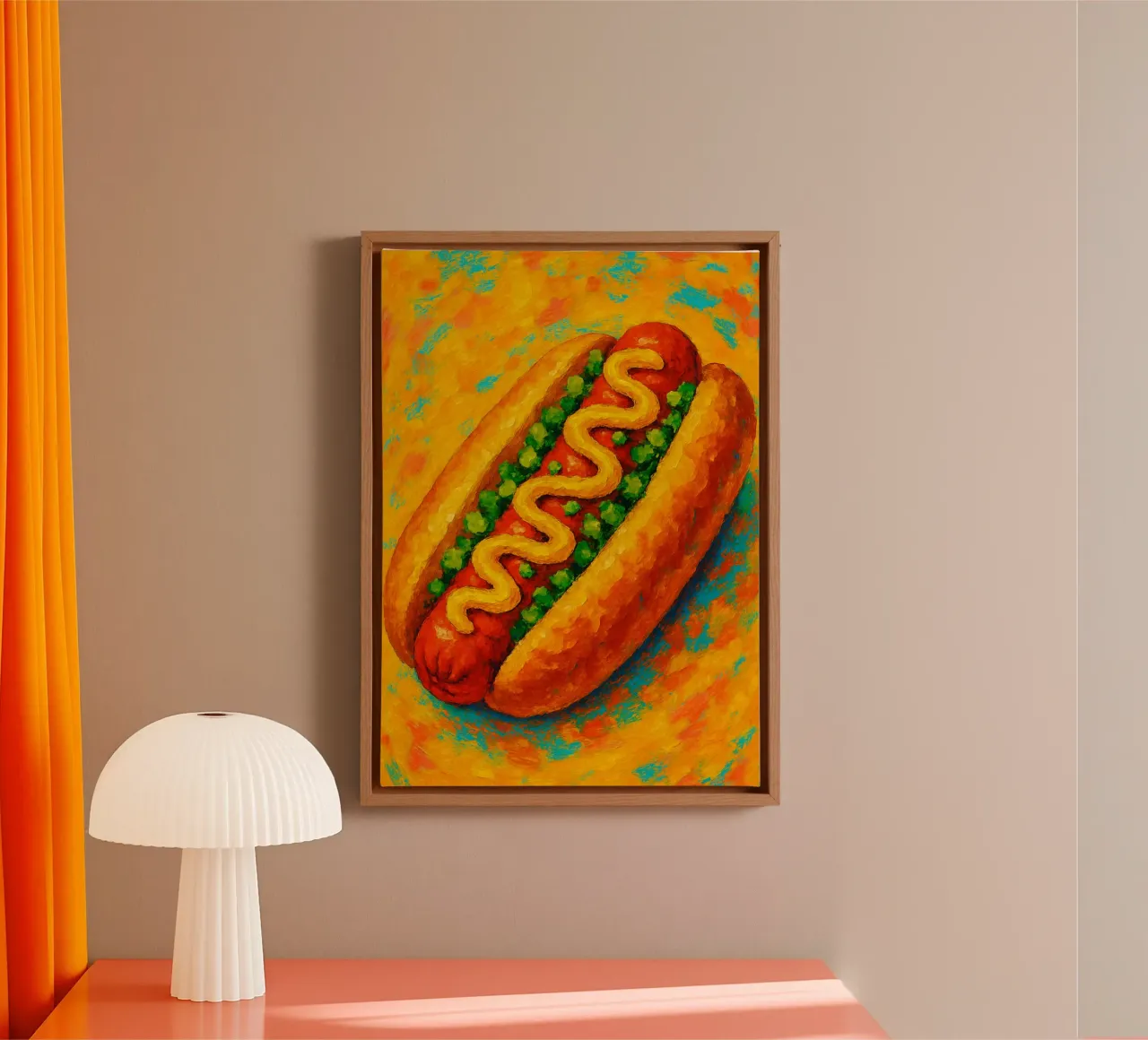 hotdog abstracte verbeelding full color canvas met Baklijst van ameera