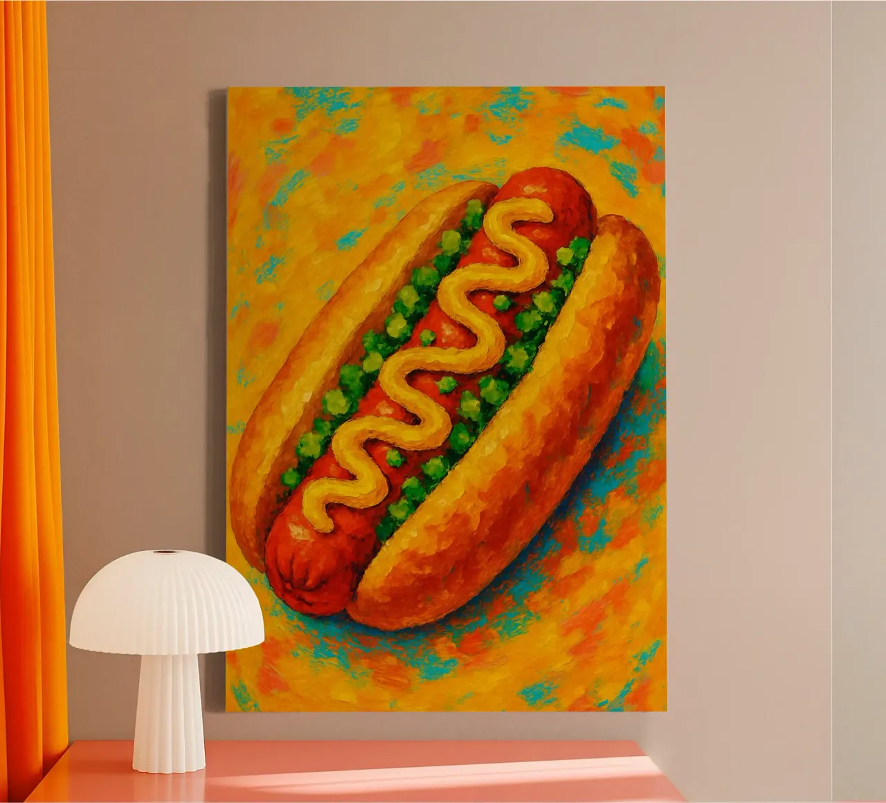 hotdog abstracte verbeelding full color canvas met Baklijst van ameera