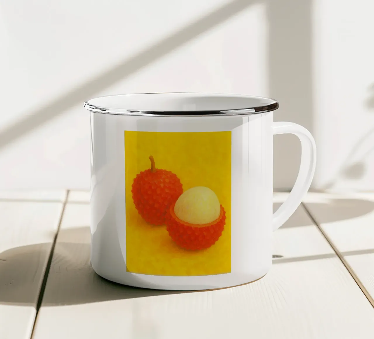 lychee abstracte verbeelding full color emaille mok van ameera