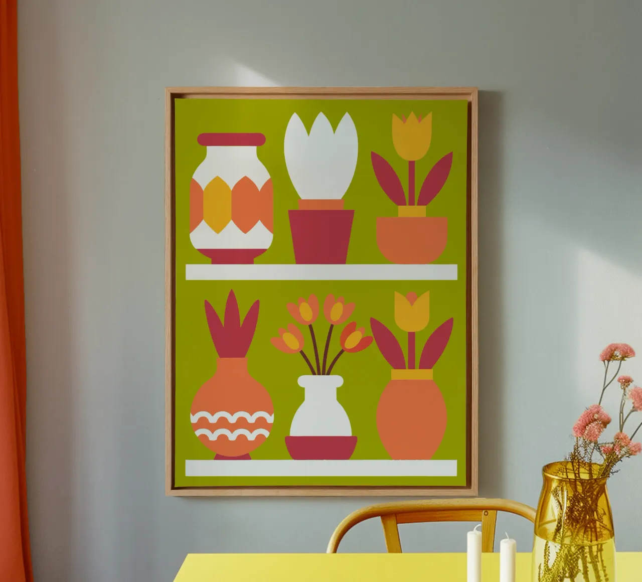 Three Flower Vases canvas with Floater frame by FLOWER PLACE SHOP