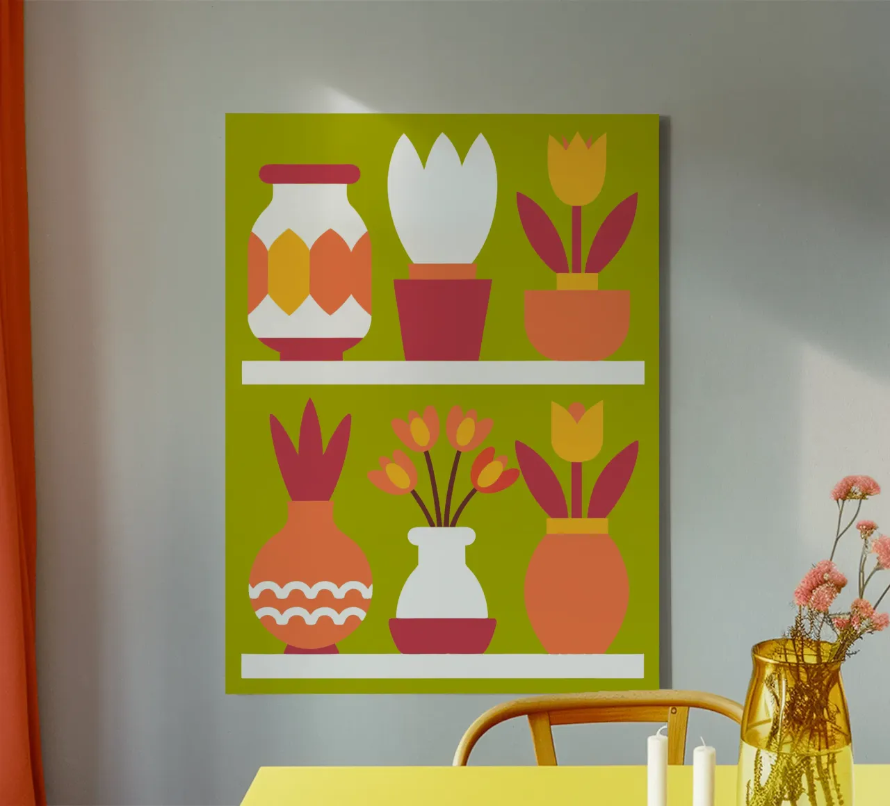 Three Flower Vases canvas with Floater frame by FLOWER PLACE SHOP