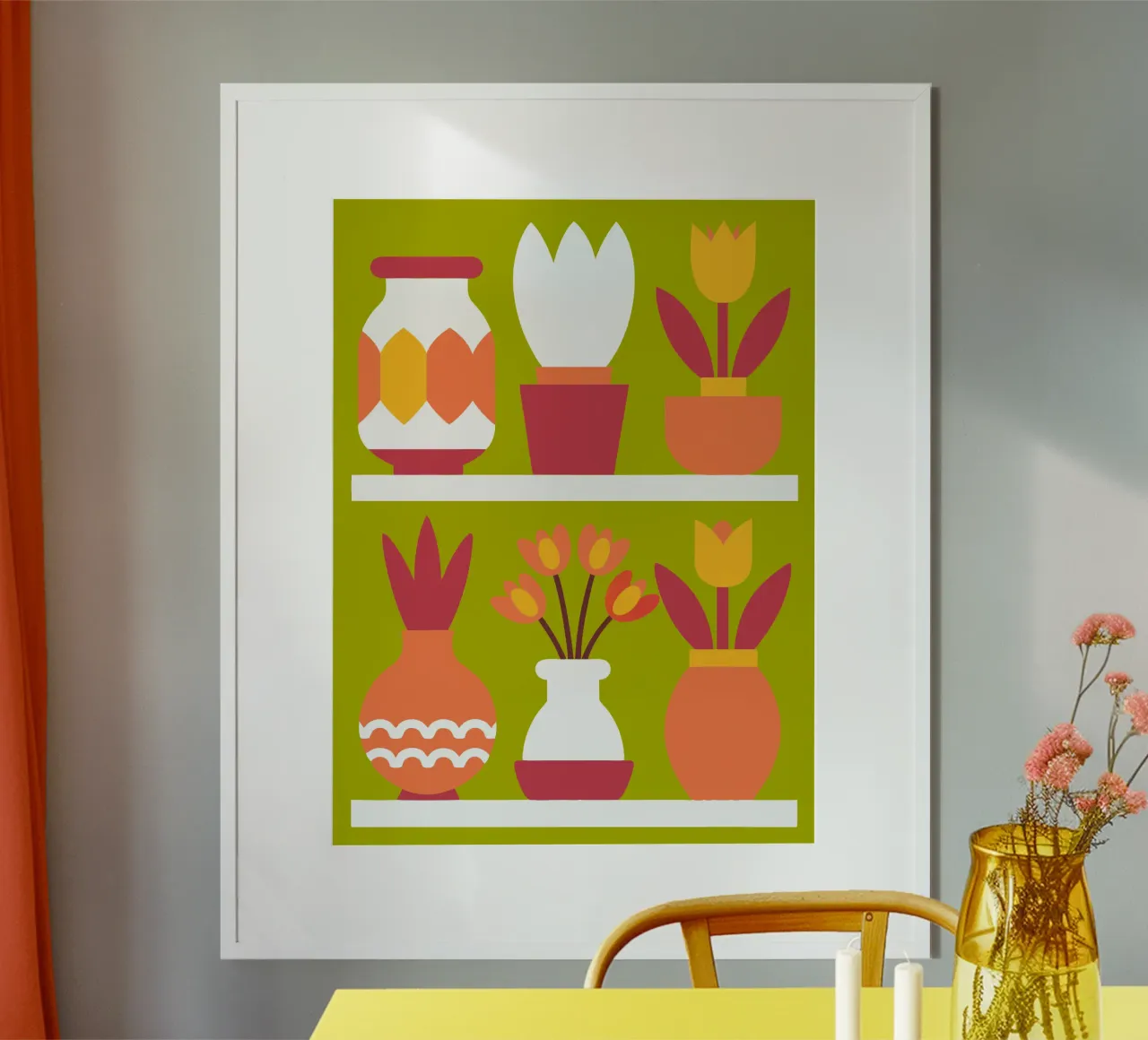 Tre vasi di fiori poster con telaio in legno da FLOWER PLACE SHOP