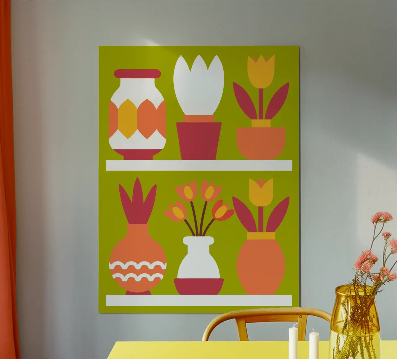 Tre vasi di fiori poster con telaio in legno da FLOWER PLACE SHOP