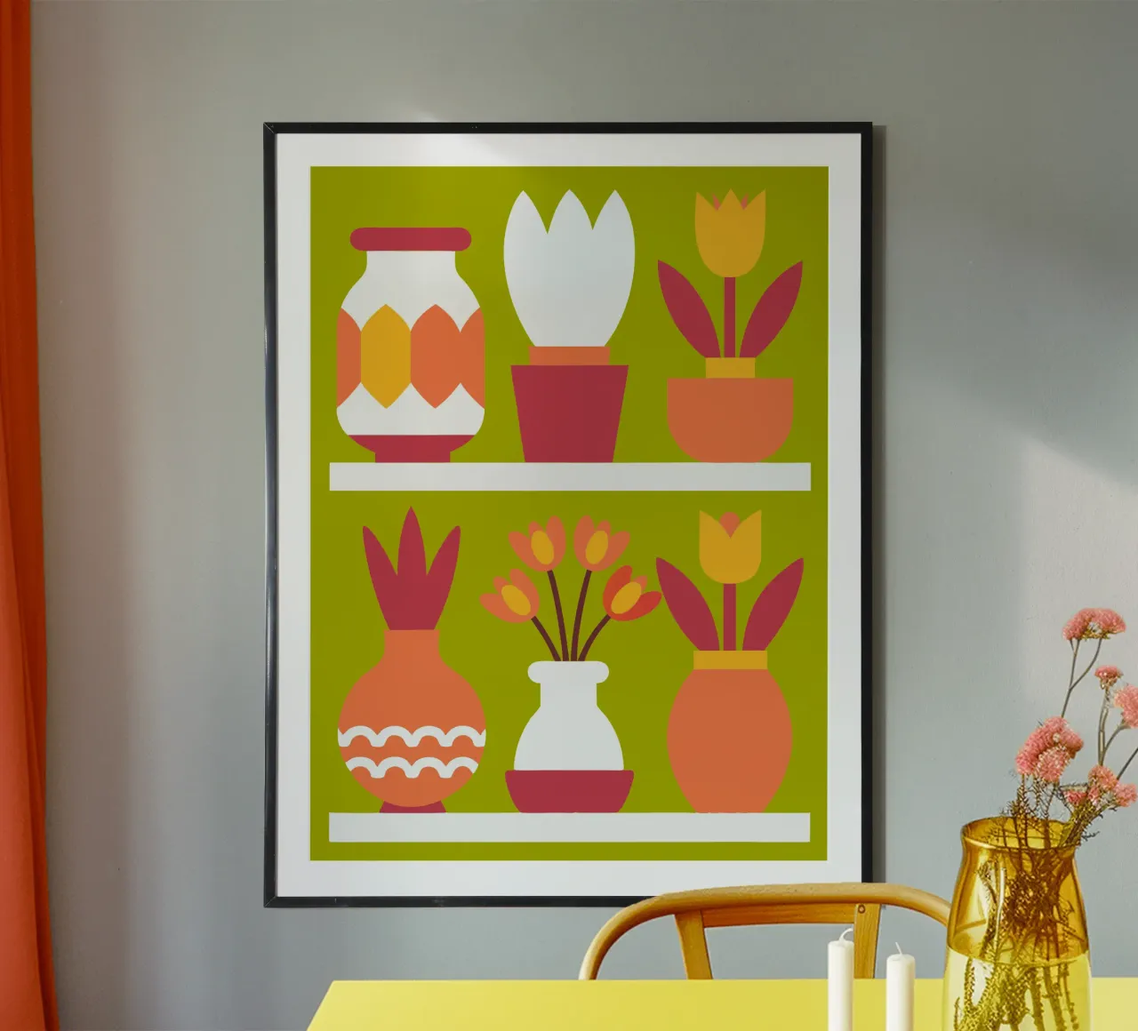 Tre vasi di fiori poster con telaio in legno da FLOWER PLACE SHOP