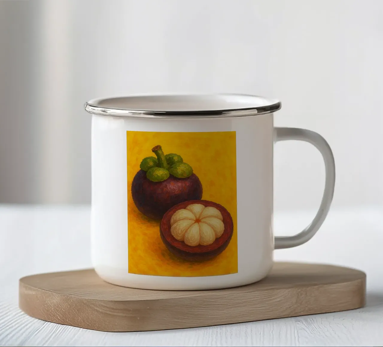 mangosteen abstracte verbeelding full color emaille mok van ameera